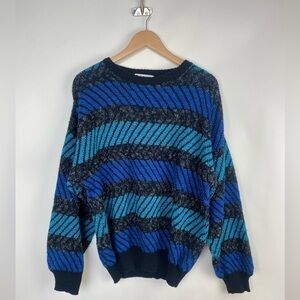 Pronto Uomo Geometric Soft Wool Blend Striped Sweater Blue Men’s Medium Italy‎